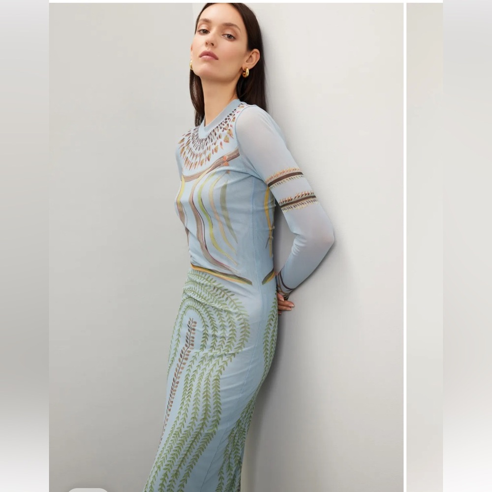 NWOT $1,475 Altuzarra Atalanti Printed Stretch-mesh Maxi Dress - Blue Size US6 - Picture 6 of 11